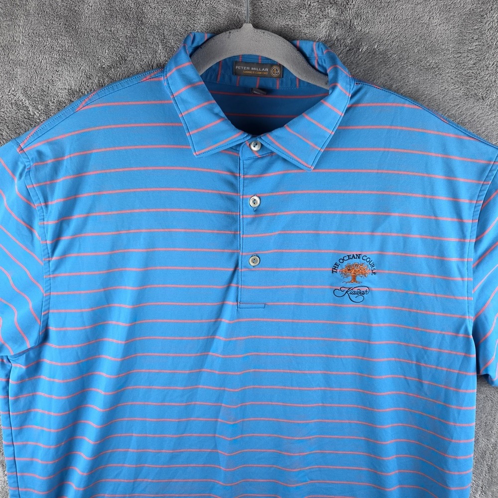 Peter Millar Summer Comfort Kiawah The Ocean Course Golf Polo Striped Mens Large